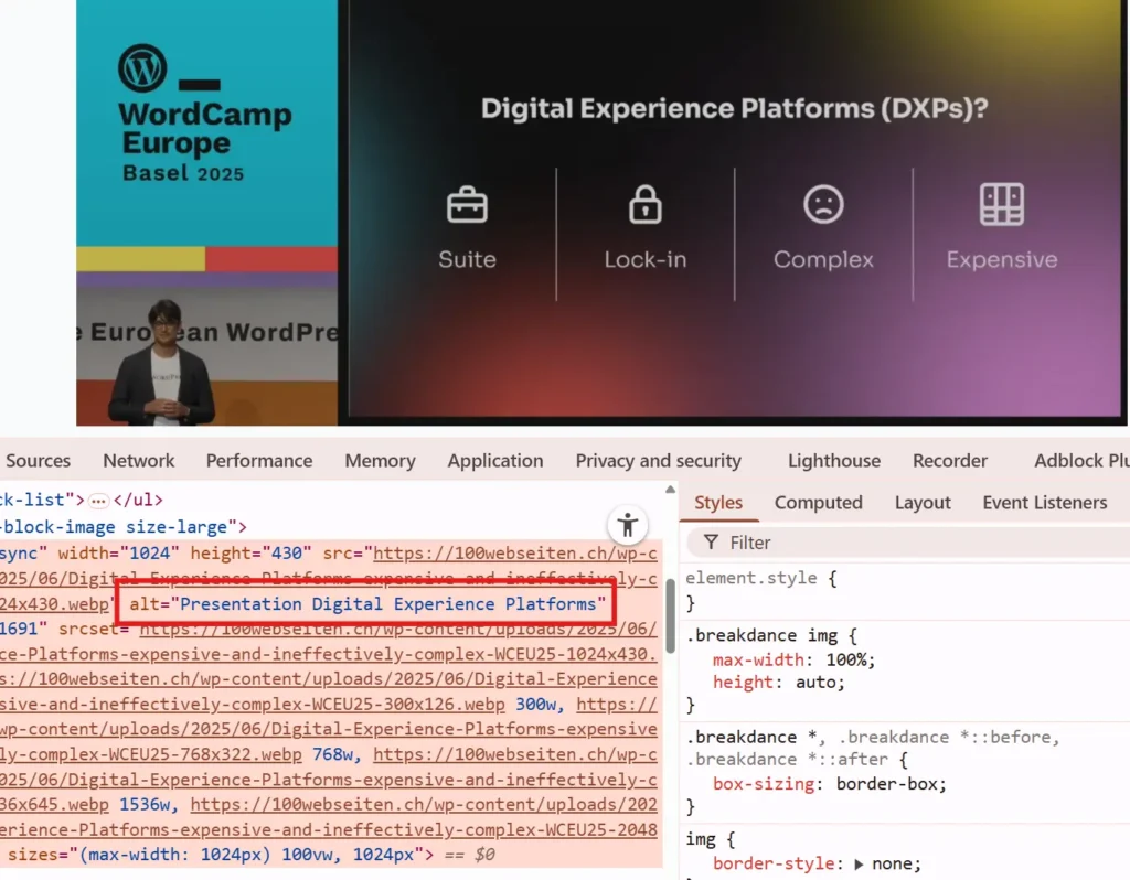 Alt-Attribut in den Developer Tools